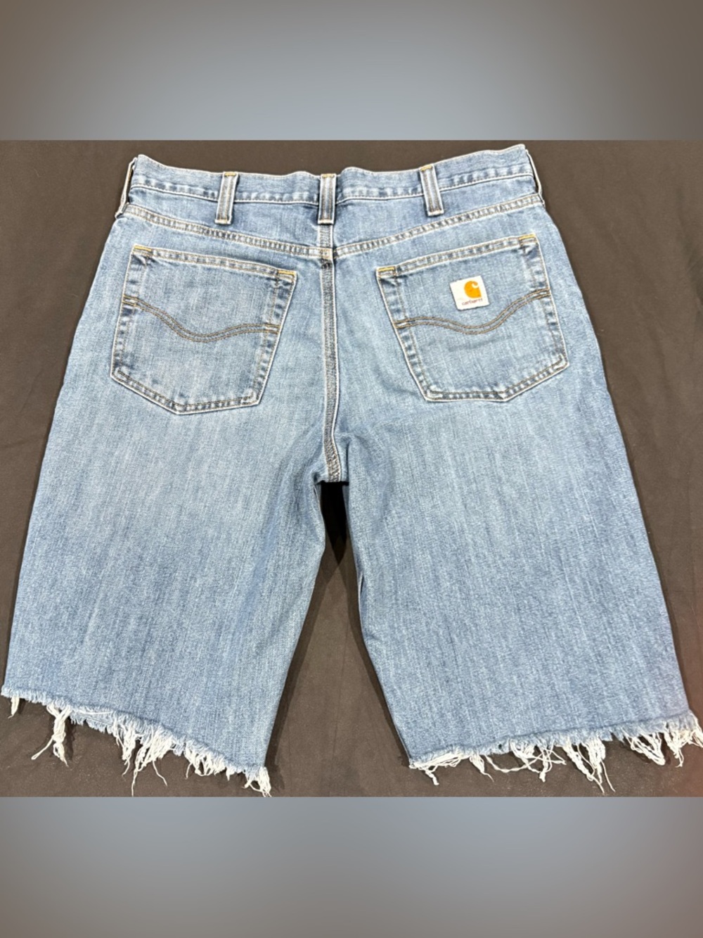 Carhartt Men’s Cutoff Denim Shorts Size 34 Relaxed Fit Raw Hem Jorts Light Wash